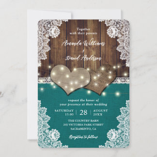 Convites Para Casamento De Teais Rústicos De Madei