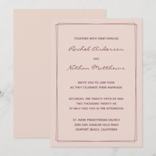Convites para Casamento de Tinta Rosa/Tinta Fig
