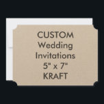 Convites para casamento de tíquetes KRAFT 7" x 5"<br><div class="desc">KRAFT 7" x 5" Ticket Shape Wedding Invoca papel de tom terrestre com um acabamento de textura perfeitamente suave. Ecológico, o Kraft é feito numa fábrica familiar com 100% de energia renovável. 30% de conteúdo poste (reciclado). FEITO NOS EUA. Cartão de 100 lb, cartão de 14 pontos.</div>