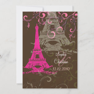 Convites para Casamento de Torre Eiffel/rosa/choco