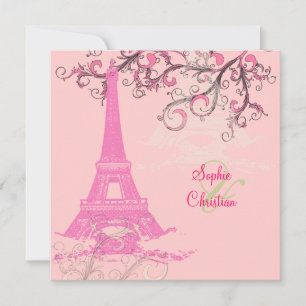 Convites para Casamento de Torre Eiffel/rosa/choco