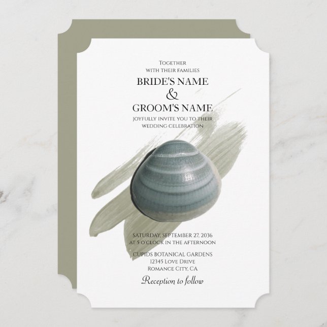 Convites para Casamento de Traço Clam Watercolor (Frente/Verso)