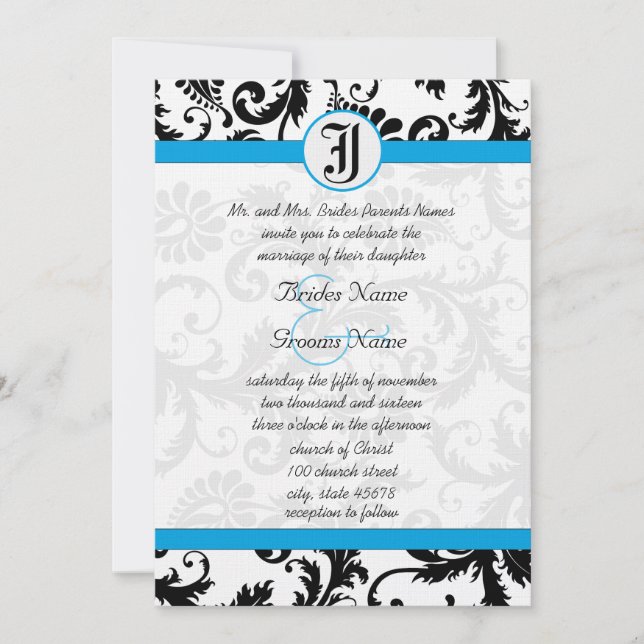 Convites para Casamento de Trim. Aquamarine Black  (Frente)