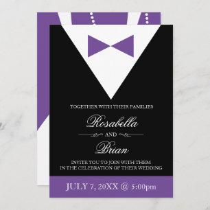 Convites para Casamento de Tuxedo Preto e Roxo
