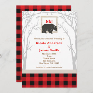 Convites para Casamento de Urso Rústico e Xadrez V
