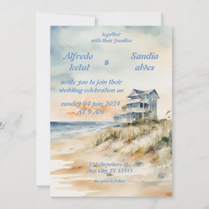 convites para casamento de verão praia mar azul