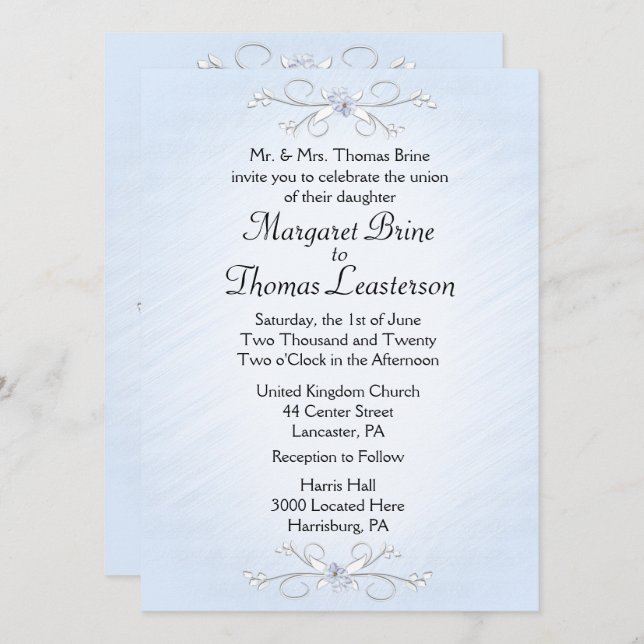 Convites para Casamento de Vinhas Azuis (Frente/Verso)