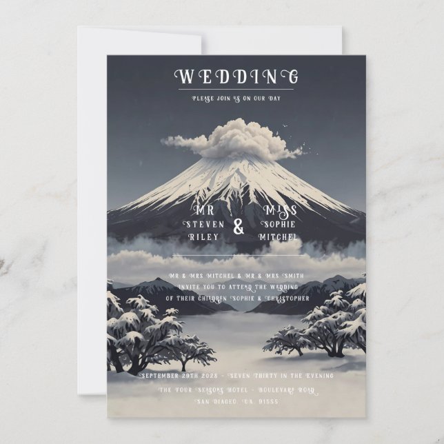 Convites para Casamento de Vulcão de Neve Elegante (Frente)