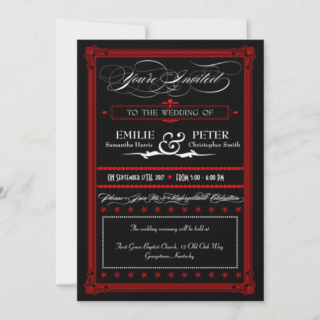 Convites para Casamento do Estilo Poster Vermelho  (Frente)