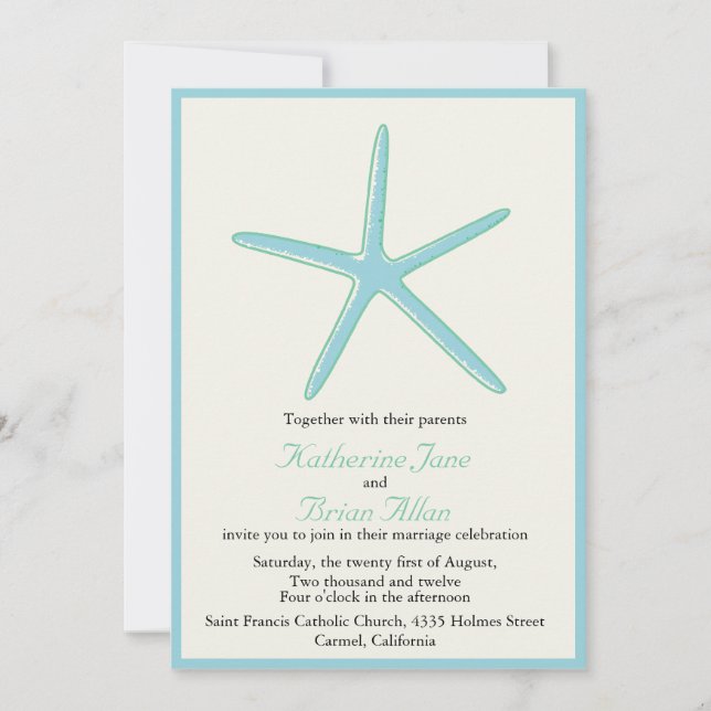Convites para casamento do Starfish Aquamarine (Frente)