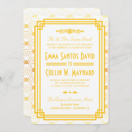 Convites para Casamento Dourado Art Deco