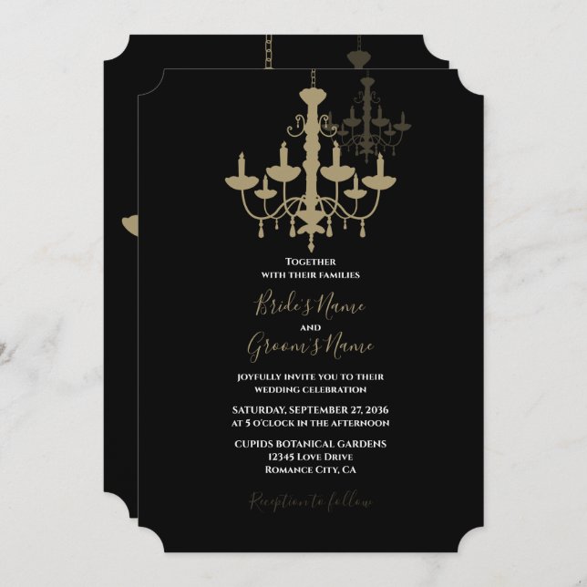 Convites para Casamento Dourado de Chandelier Pret (Frente/Verso)