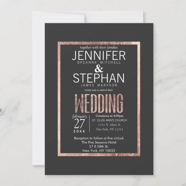 Convites para Casamento Dourado de Rosa Chic Faux (Frente)