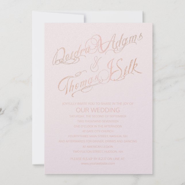 Convites para Casamento Dourado rosa (Verso)