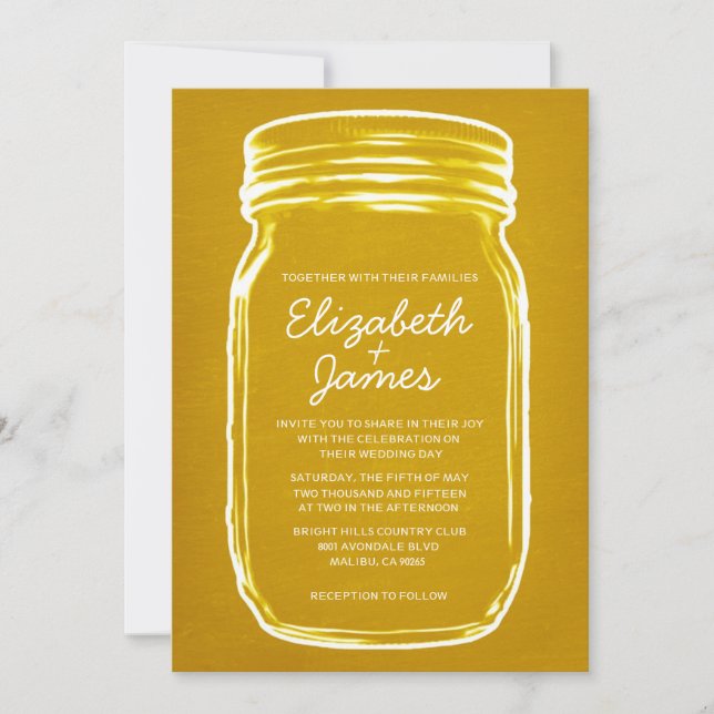 Convites para Casamento Dourado Vintage Mason Jar (Frente)
