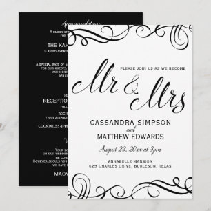 Convites para Casamento Elegante Tudo em Um  Preto