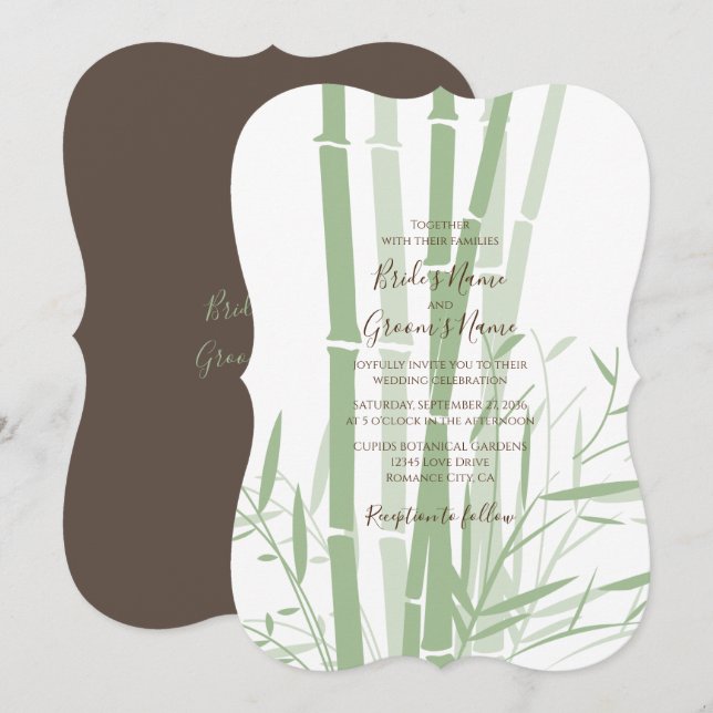 Convites para Casamento em Bambu Oriental Elegante (Frente/Verso)