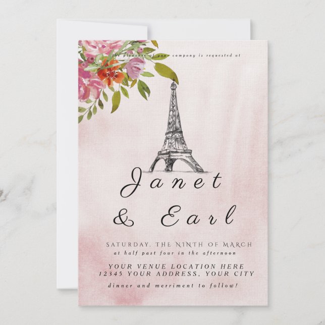 Convites para Casamento em Torre Eiffel, Parisiens (Frente)