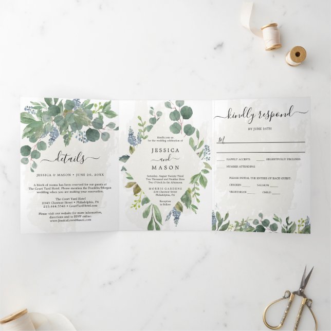 Convites para Casamento Eucalyptus All-in-one (Dentro)