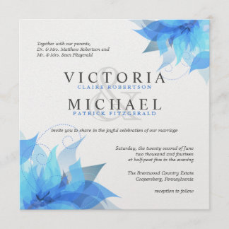 Convites para Casamento Floral Azul e Branco Profu