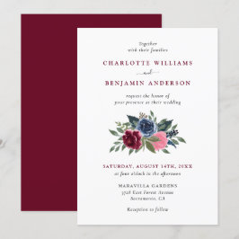 Convites para Casamento Floral de Borgonha e Marin