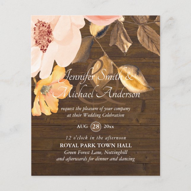 Convites para Casamento Floral de Bronze Dourado d (Frente)