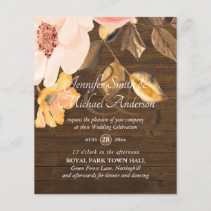 Convites para Casamento Floral de Bronze Dourado d