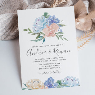 Convites para Casamento Floral Dusty Blue e Rosa