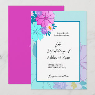 Convites para Casamento Floral Rosa e Teal