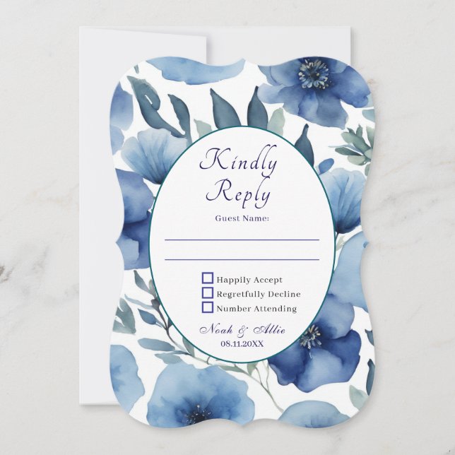 Convites para Casamento Floral Serene Blue (Frente)