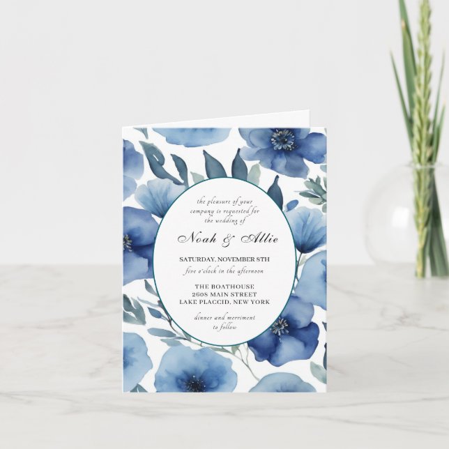 Convites para Casamento Floral Serene Blue (Frente)