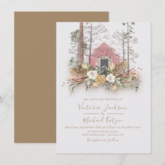Convites para Casamento Florestal de Woodland Barn (Frente/Verso)