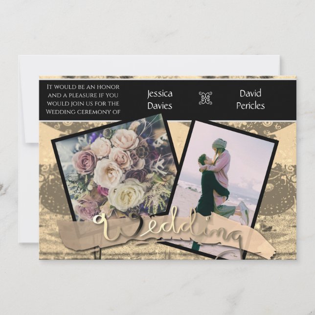 Convites para Casamento Fotos e Sepia Steampunk (Frente)