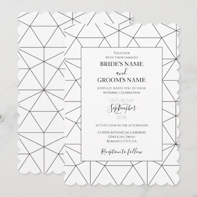 Convites para Casamento Geométrico de Padrão Elega (Frente/Verso)