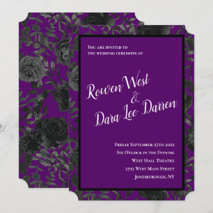 Convites para Casamento Gótico em Roxo e Rosa Neg