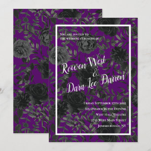 Convites para Casamento Gótico em Roxo e Rosa Neg