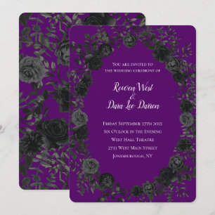 Convites para Casamento Gótico em Roxo e Rosa Neg