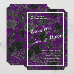 Convites para Casamento Gótico em Roxo e Rosa Neg