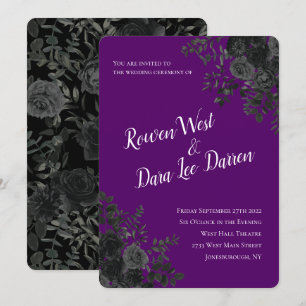 Convites para Casamento Gótico em Roxo e Rosa Neg