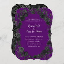 Convites para Casamento Gótico em Roxo e Rosa Negr