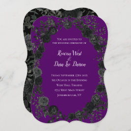 Convites para Casamento Gótico em Roxo e Rosa Negr
