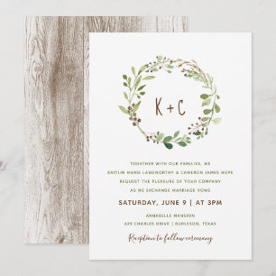 Convites para Casamento Greenery Wreath - Marrom