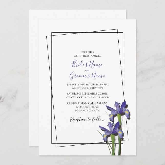 Convites para Casamento Iris Roxo Elegante (Frente/Verso)