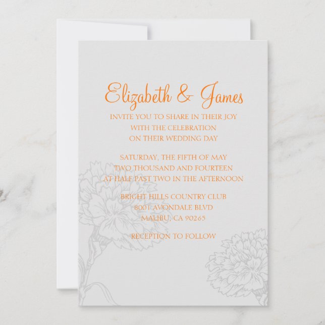Convites para Casamento Laranja Moderno Personaliz (Frente)