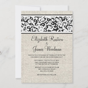 Convites para Casamento Linen Black White Country