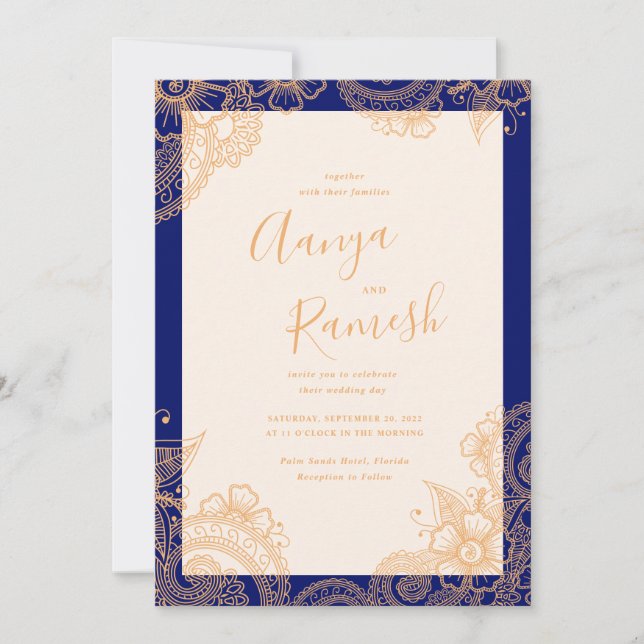 Convites para Casamento Mehndi (Frente)