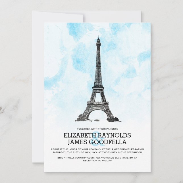 Convites para Casamento Moderno em Paris (Frente)