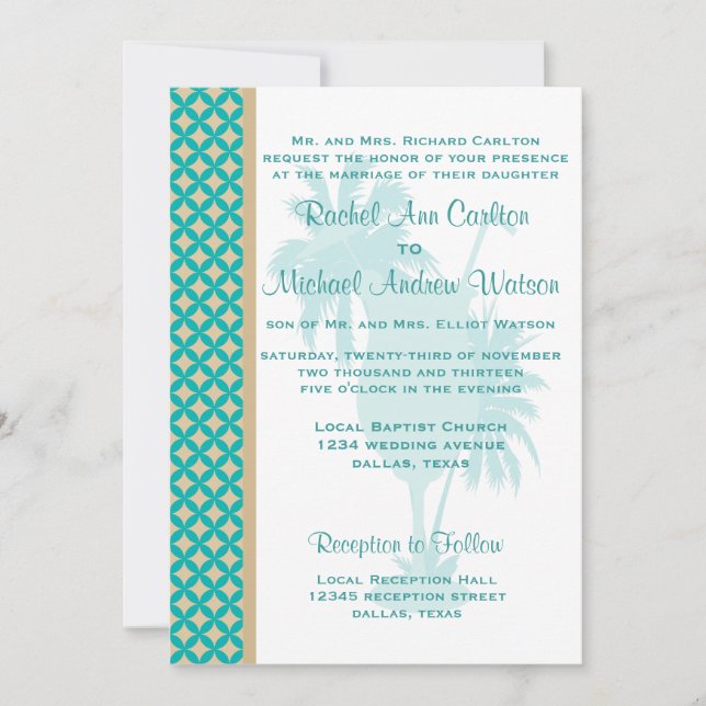 Convites para Casamento na Praia de Teal & Tan Kha (Frente)