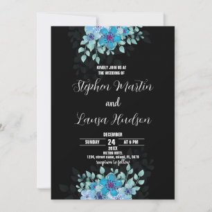 Convites para Casamento Negro Flor Azul