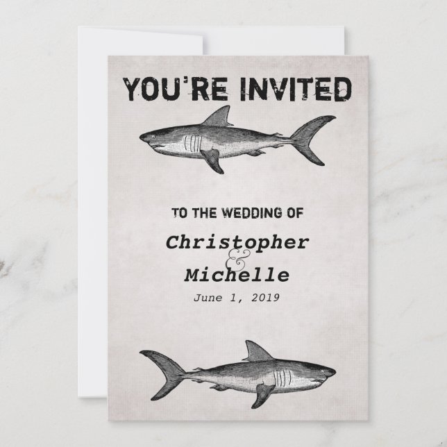Convites para Casamento no Oceano de Tubarões Vint (Frente)
